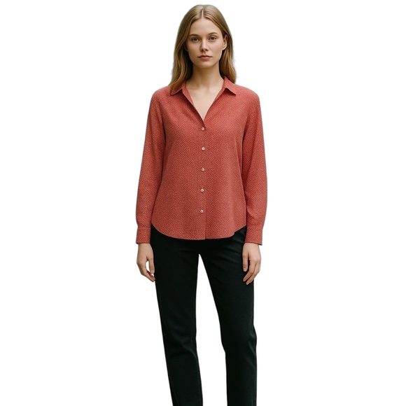 Outback Red Outback Coral Polkadot Button Down  Blouse XS Preowned - Picture 1 of 8